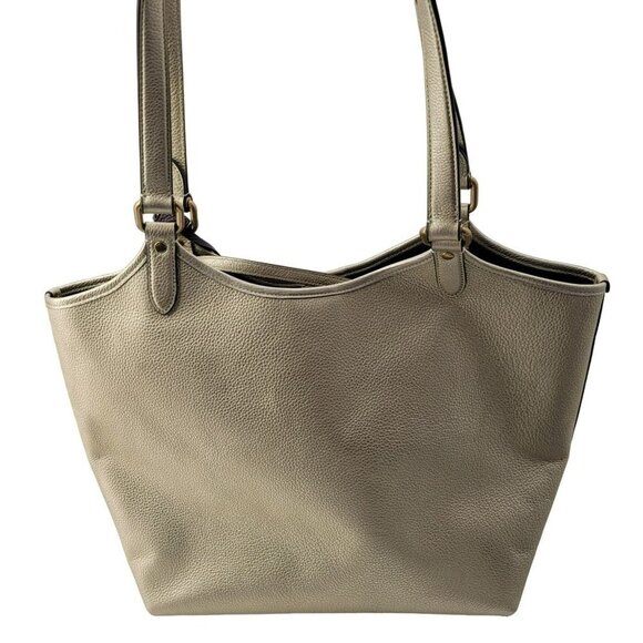 Coach Gold Metallic Leather Tote Bag Purse Wallet Logo Pouch - Picture 5 of 14